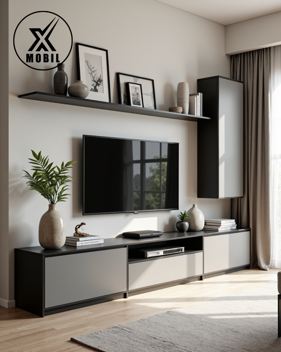 Dulap Living Modern Gri-Negru