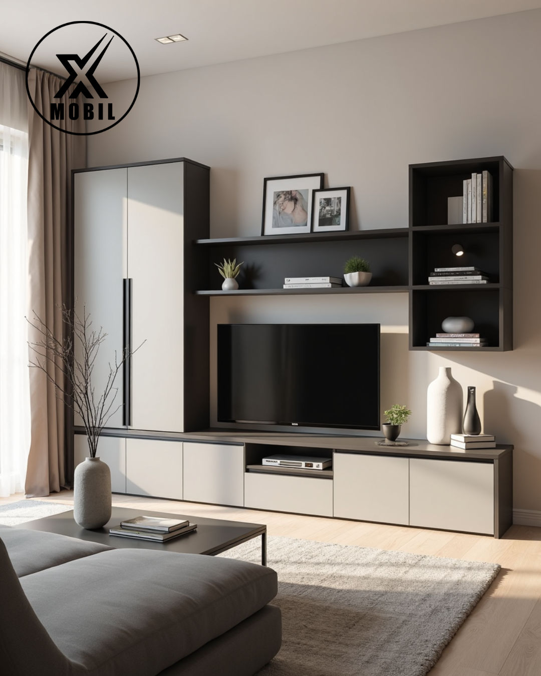Dulap Living Modern Gri-Negru